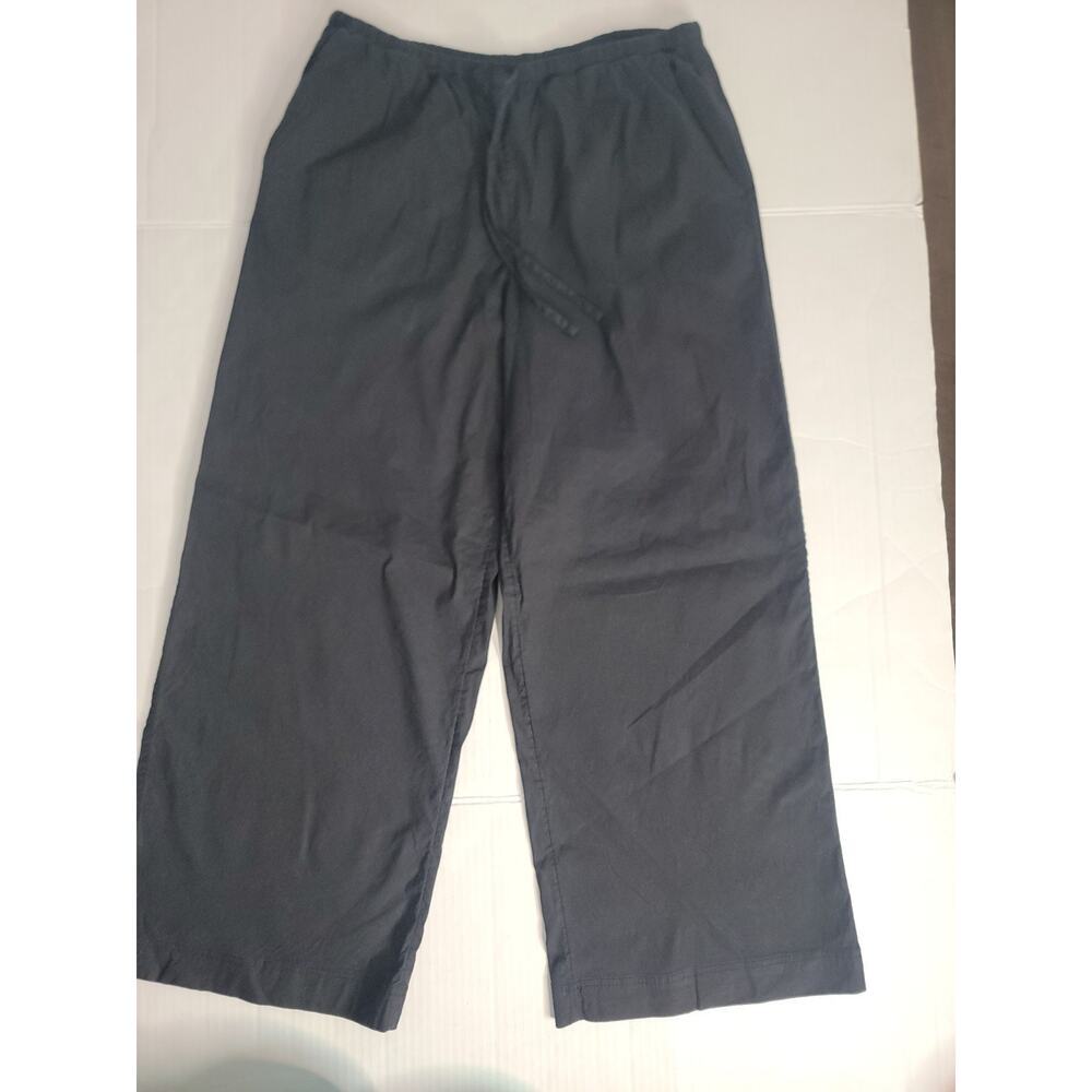 Athleta Pants Sz M Paradise Wide Leg Mid Rise Linen Blend Black Coastal 605966